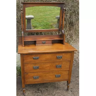 Antike Englische Edwardische Eichen Ankleide Kommode Frisiertisch von ca. 1900