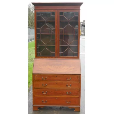 Edwardischer Intarsien Mahagoni Sekretär mit Bücherregalaufsatz Bureau Bookcase von ca. 1900