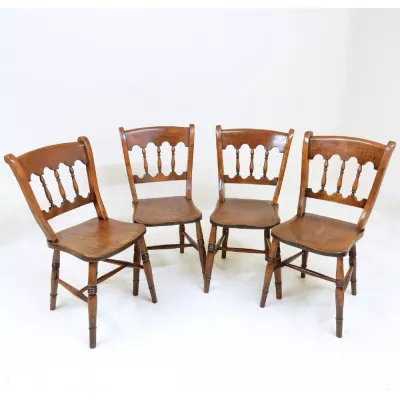 Antikes Englisches Set von 4 Windsor Küchenstühle von ca. 1890