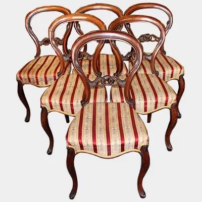 Set von 6 antiken Englischen viktorianischen Palisander Stühlen aus der zweiten Hälfte des 19.JH