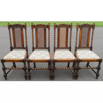 Set von vier Antiken Englischen Eichen Esszimmerstühle mit hohem Rücken von ca. 1920