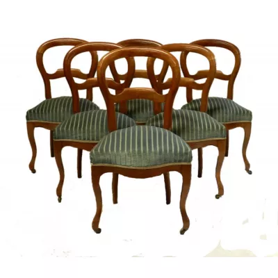 Set von 6 Französischen provinziellen Esszimmerstühlen in Kirschholz mit Balloon Back von ca. 1860
