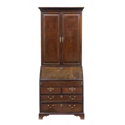 Antiker Englischer Georgianischer Sekretär mit Bücherschrankaufsatz bureau bookcase aus Eichenholz aus dem 18. JH 