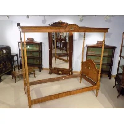 Ein ausgezeichnetes Sheraton Revival Satinholz Himmelbett mit Überdachung aus Mahagoni von ca. 1910