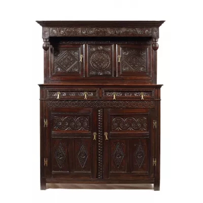Antiker original englischer Eichen Wandschrank von William & Mary, Lancashire von ca. 1695