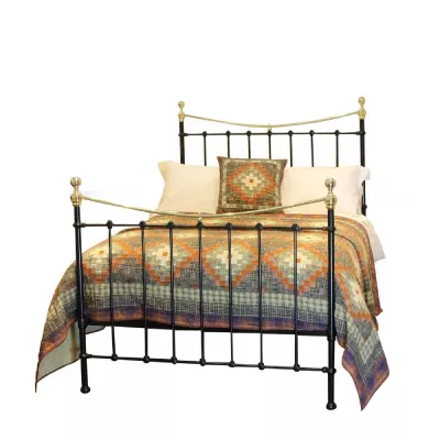 Schwarzer original englischer antiker Doppelbett Rahmen aus Messing und Eisen von ca. 1900