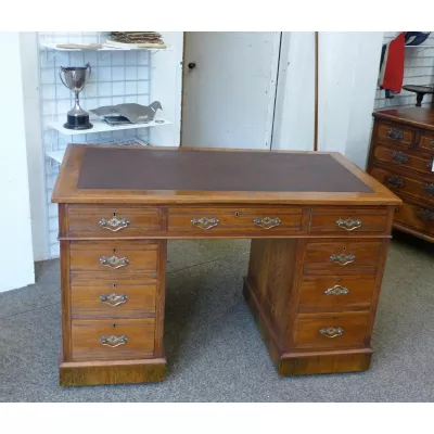 Original Englischer Antiker Edwardianischer Eichen Schreibtisch von ca. 1900