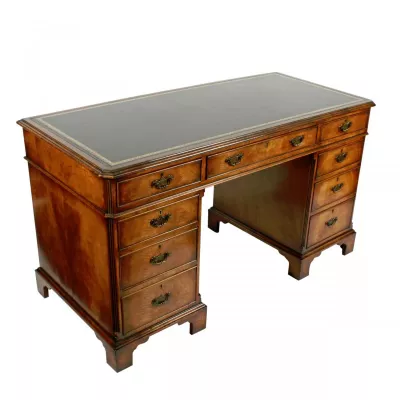  Original Antiker Englischer Nussbaum Schreibtisch Georgischer Stil von ca. 1920