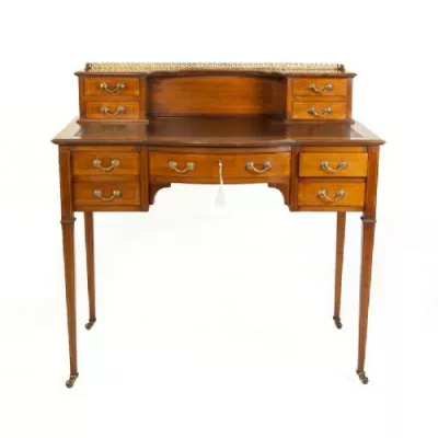 Antiker Original Englischer Intarsien Mahagoni Schreibtisch von ca. 1890