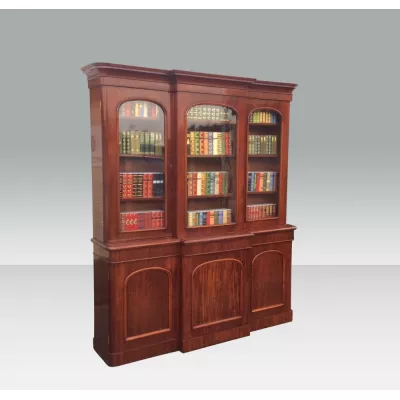 Antikes Original Englisches Mahagoni drei Tür breakfront Bücherregal von ca. 1860