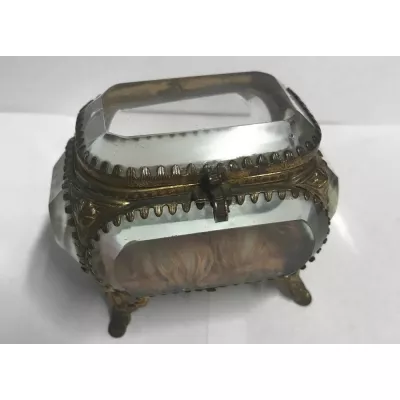 Viktorianische Französische vergoldete gläserne Ring Box aus dem späten 19. JH