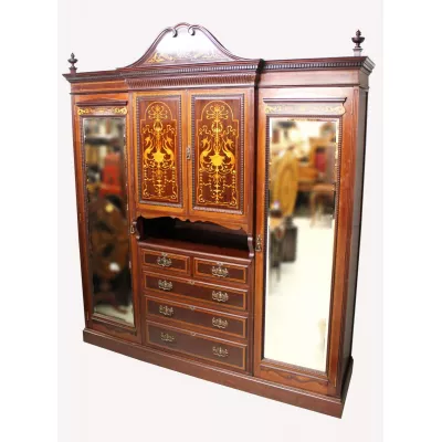 Original Antiker Englischer Edwardianischer Mahagoni Kleiderschrank ca. 1900