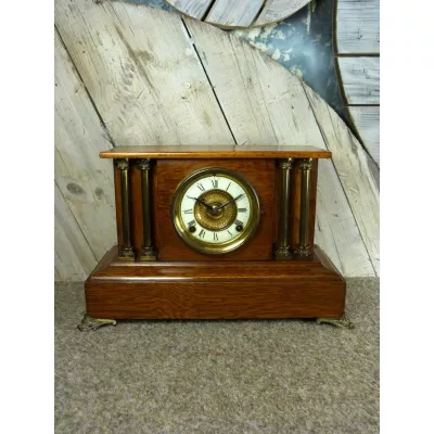 Edwardianische Eichen Kaminuhr englisch original antik 1850