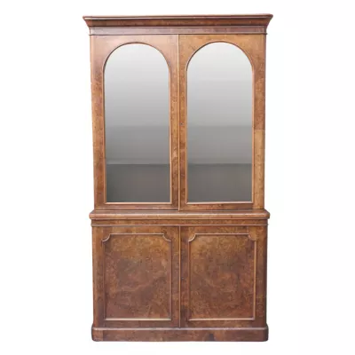 Original antiker Wurzelholz Nussbaum Bücherschrank englisch 1860