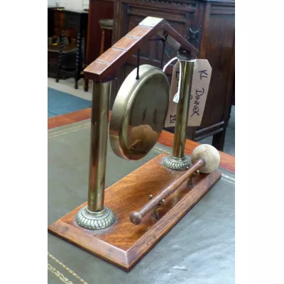 Original antiker Messing Dinner Gong Eiche englisch 1850