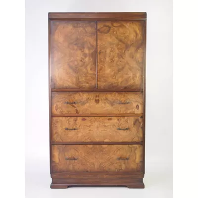Antiker original Englischer Art Deco Grat Nussbaum Schrank ca. 1930