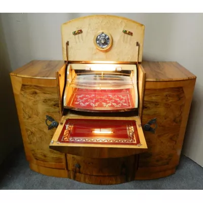 Englischer Nussbaum Art deco Cocktailschrank antik ca. 1930