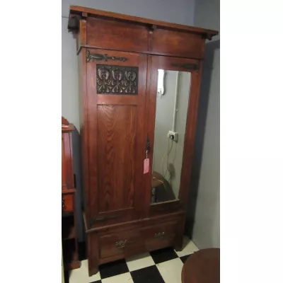 Original antiker Arts & Crafts Eichen Kleiderschrank englisch 
