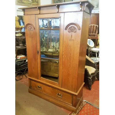 Original antiker englischer Art Nouveau Kleiderschrank Eiche 1900