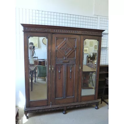 Antiker edwardianischer Eichen Kleiderschrank England 1890