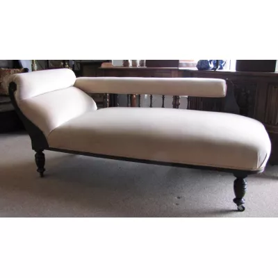 Original Antike Englische Mahagoni Chaiselongue creme weiß ca. 1900