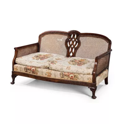 Schickes Antikes Englisches Mahagoni Bergere-Sofa ca. 1920