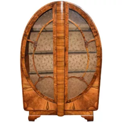 Feine Antike Englische Nussbaum Vitrine Art Doco ca. 1930