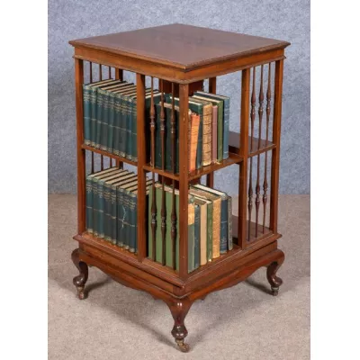 Edwardianisches Mahagoni Drehbücherregal antik englisch ca. 1900
