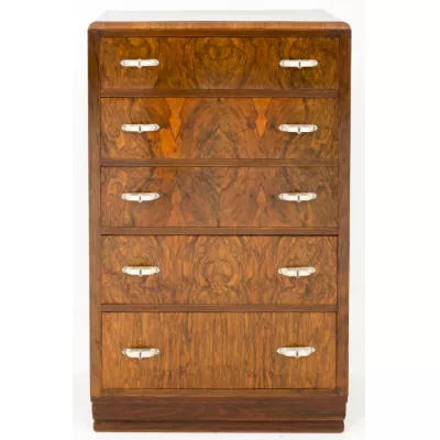 Original Antike Englische Art deco Nussbaum Kommode ca. 1930