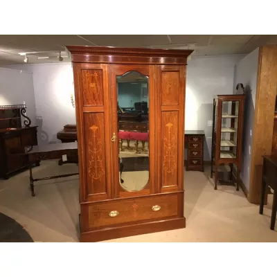 Original Antiker Englischer Edwardianischer Mahagoni Kleiderschrank ca. 1900