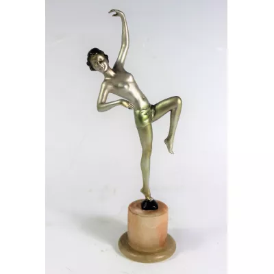 Orignal Antike Österreichische Art Deco Metall Akt Tänzerin ca. 1930