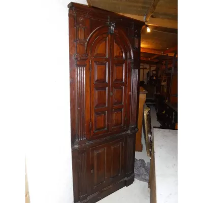 Georgianischer original antiker Landhaus Eckschrank Eiche Mahagoni ca. 18. Jh
