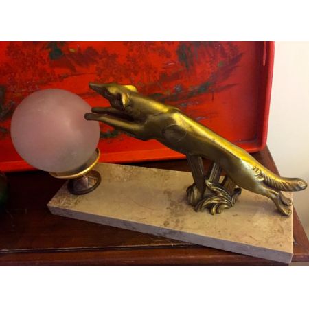Original antike Art Deco Figur Bronze Marmor Windhund Lampe englisch ca 1930