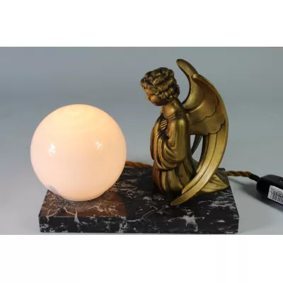 Fantastische antike Art Deco Figur Engel Lampe Marmor französisch ca 1930