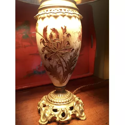 Original Antike Englische Tischleuchte Jugendstil emailliert ca. 1900
