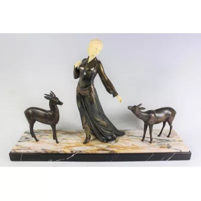 Original Antike Französische Menneville Art Deco figural Gruppe ca. 1930