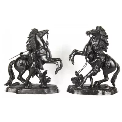 Fabelhaftes Antikes Paar Bronze Marley Pferde ca. 19. JH