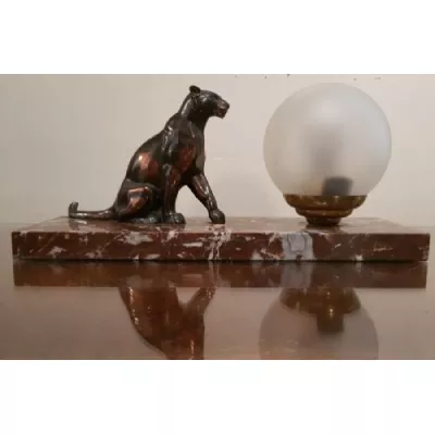 Feine Französische Antike Art Deco Spalter Panther Tischlampe ca. 1930
