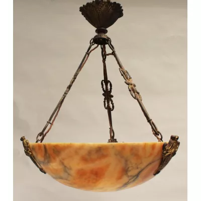 Original Antike Französische Art Deco Alabaster Deckenleuchte ca. 1920