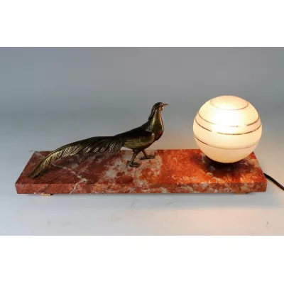 Hervorragende Antike Französische Art Deco Pfauen Lampe ca. 1930