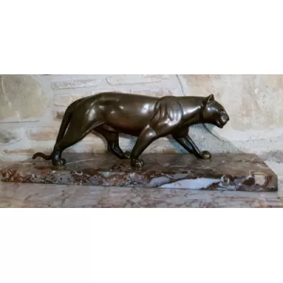 Großartige antike französische Art Deco Panther Bronze Figur von Leducq 1930