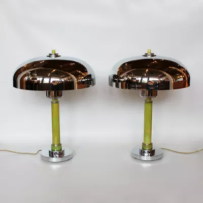 2 Stk original antike englische Art Deco Tischlampen Chrom Bakelit 1930