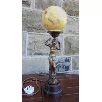 Einmalige antike Art Deco Tischlampe Kugel Marmor Messing bemalt 1930