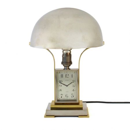 Faszinierende Antike Englische Chrom Art Deco Tischlampe mit Uhr ca. 1930