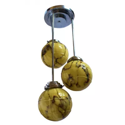 Original Antike Englische Art Deco Chrom Deckenleuchte ca. 1930