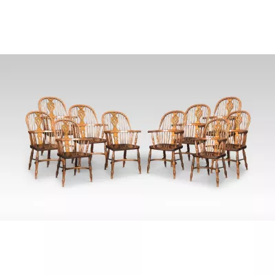 10 Original Antike EnglischeEsche & Ulmen Windsor Sessel ca. 1940