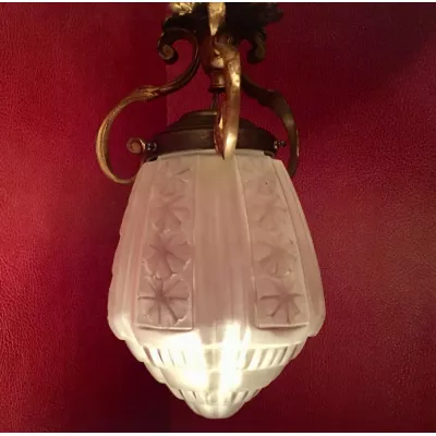 Original Antike Französische Jugendstil Deckenleuchte Milchglas ca. 1910