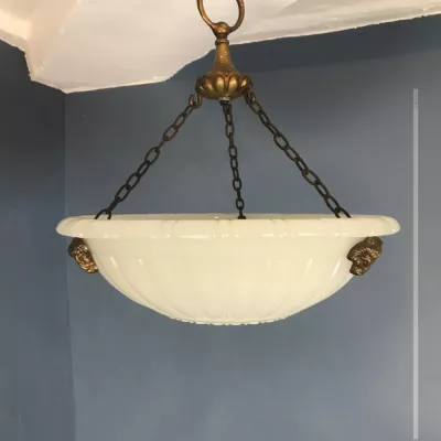 Antike Englische Edwardianische Opalglas Deckenleuchte ca. 1910