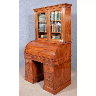 Eleganter Antiker Englischer Mahagoni Sekretär mit Bücherregal Aufsatz ca. 19. JH