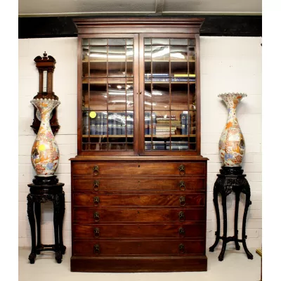 Antiker Georgianischer Mahagoni Bücherschrank mit Sekretär 18. Jh